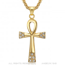 PE0124 BOBIJOO JEWELRY Ciondolo Croce della Vita Collana con Diamanti in Acciaio Inossidabile da 60 mm