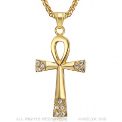 PE0124 BOBIJOO JEWELRY Kreuz des Lebens Anhänger 60 mm Edelstahl Gold Diamanten Halskette