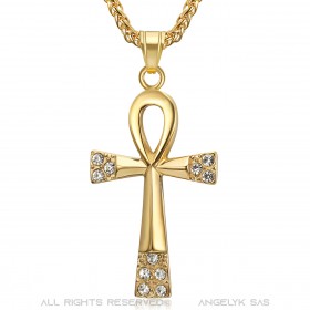 PE0124 BOBIJOO JEWELRY Ciondolo Croce della Vita Collana con Diamanti in Acciaio Inossidabile da 60 mm