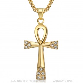 PE0124 BOBIJOO JEWELRY Kreuz des Lebens Anhänger 60 mm Edelstahl Gold Diamanten Halskette