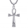 PE0125 BOBIJOO JEWELRY Ciondolo Croce della Vita Collana con Diamanti Argento 60mm in Acciaio Inossidabile