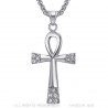 PE0125 BOBIJOO JEWELRY Ciondolo Croce della Vita Collana con Diamanti Argento 60mm in Acciaio Inossidabile