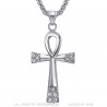 PE0125 BOBIJOO JEWELRY Cross of Life Pendant 60mm Stainless Steel Silver Diamonds Necklace