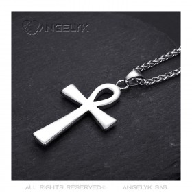 Croix de vie pendentif 60mm Acier inoxydable Argent Diamants Collier bobijoo