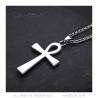 PE0125 BOBIJOO JEWELRY Cross of Life Pendant 60mm Stainless Steel Silver Diamonds Necklace