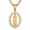 Collana con catena in acciaio e oro con ciondolo Vergine Maria con strass  IM#21798