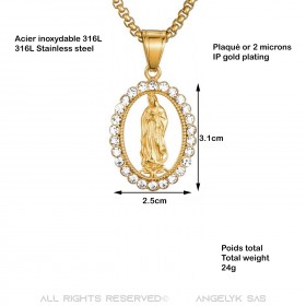 Anhänger Jungfrau Maria Strass Stahl Goldkette Halskette  IM#21799