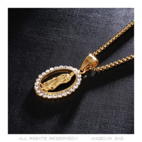 Pendant Virgin Mary Rhinestone Steel Gold Chain Necklace  IM#21801