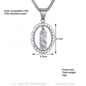 Pendant Virgin Mary Strass Steel Silver Necklace Chain  IM#21805