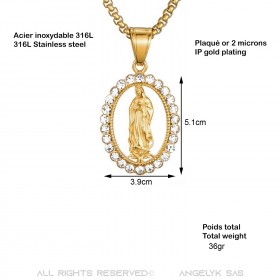 PE0163-BIG BOBIJOO JEWELRY Großer Anhänger Jungfrau Maria Strass Stahl Gold Halskette Kette