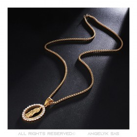 PE0163-BIG BOBIJOO JEWELRY Großer Anhänger Jungfrau Maria Strass Stahl Gold Halskette Kette