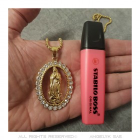 PE0163-BIG BOBIJOO JEWELRY Large pendant Virgin Mary Rhinestone Steel Gold Necklace Chain