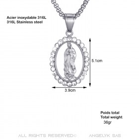 Grand pendentif Vierge Marie Strass Acier Argent Collier Chaîne bobijoo