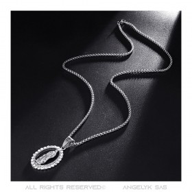 PE0163S-BIG BOBIJOO JEWELRY Großer Anhänger Jungfrau Maria Strass Stahl Silber Halskette Kette