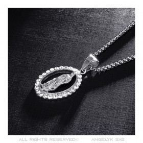 PE0163S-BIG BOBIJOO JEWELRY Colgante grande Cadena de collar de plata de acero con diamantes de imitación de la Virgen María