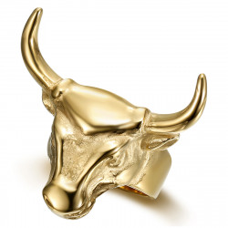 BA0408 BOBIJOO JEWELRY Men's Bull Head Signet Ring Stainless Steel Gold