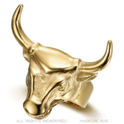 BA0408 BOBIJOO JEWELRY Anillo de sello de cabeza de toro para hombre acero inoxidable oro