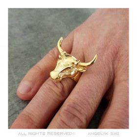 BA0408 BOBIJOO JEWELRY Men's Bull Head Signet Ring Stainless Steel Gold