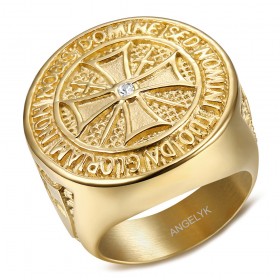 Bague templier non nobis domine Acier Diamant tout Or bobijoo