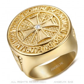 Bague templier non nobis domine Acier Diamant tout Or bobijoo