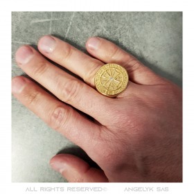BA0308B BOBIJOO JEWELRY Ring Templer non nobis dominieren Steel Diamond all Gold
