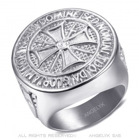 BA0309B BOBIJOO JEWELRY Ring templar non nobis dominate Steel Diamond Silver