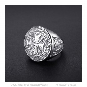 Bague templier non nobis domine Acier Diamant Argent bobijoo