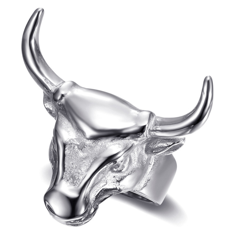 BA0408S BOBIJOO JEWELRY Ring bull Head Signet ring man Stainless steel Silver