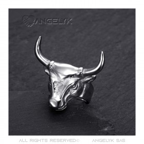 BA0408S BOBIJOO JEWELRY Ring bull Head Signet ring man Stainless steel Silver