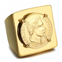 Quadratischer Napoleonring Siegelring Louis Edelstahl Gold   IM#21963