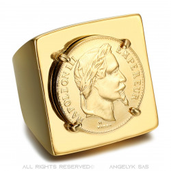 Quadratischer Napoleonring Siegelring Louis Edelstahl Gold   IM#21964