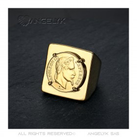 Anello Napoleone quadrato Anello con sigillo Louis Acciaio inossidabile Oro   IM#21965