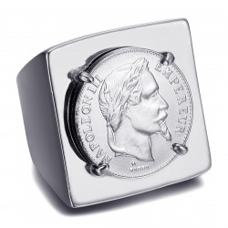 Quadratischer Napoleonring Siegelring Louis Edelstahl Silber   IM#21970