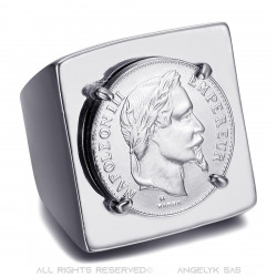 Quadratischer Napoleonring Siegelring Louis Edelstahl Silber   IM#21971