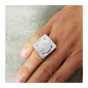 Square Napoleon ring Signet ring Louis Stainless steel Silver   IM#21974