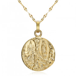 Medalla de Lourdes Cadena de acero y oro 50cm IM#21977