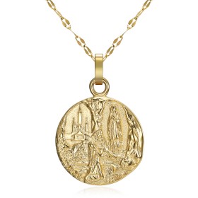 Lourdes-Medaille Damenanhänger Stahl und Gold Kette 50cm IM#21977