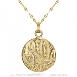 Lourdes-Medaille Damenanhänger Stahl und Gold Kette 50cm IM#21978