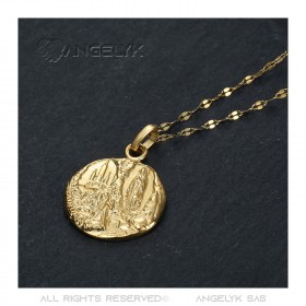 Lourdes-Medaille Damenanhänger Stahl und Gold Kette 50cm IM#21979