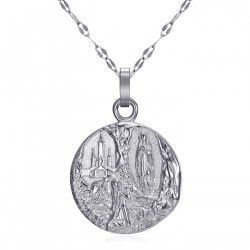 Lourdes-Medaille Damenanhänger Stahl Silber Kette 50cm IM#21982
