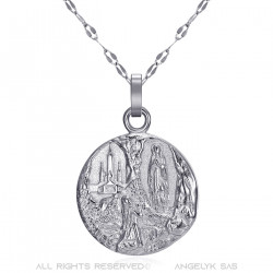 Lourdes-Medaille Damenanhänger Stahl Silber Kette 50cm IM#21983