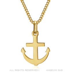 Pendentif ancre marine Petit modèle Acier & Or Chaîne 50cm  IM#21988