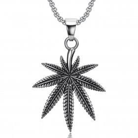 Pendentif Feuille Cannabis Chanvre Acier  IM#22030