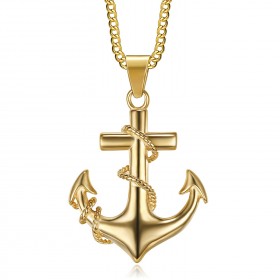 Gros Lourd Pendentif Ancre Marine Acier 316L Or   IM#22047