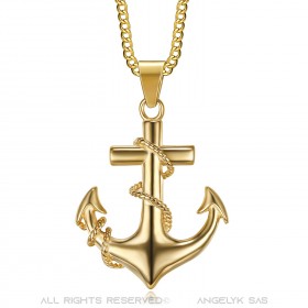 Gros Lourd Pendentif Ancre Marine Acier 316L Or   IM#22048