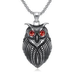 Owl Pendant Stainless Steel 316L Silver Red Eyes IM#22053