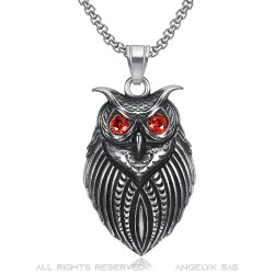 Owl Pendant Stainless Steel 316L Silver Red Eyes IM#22054