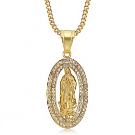 Colgante, collar, virgen maría, diamantes de imitación  IM#22059