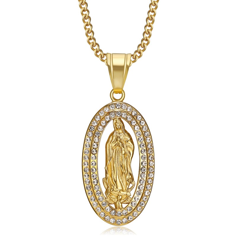 Colgante, collar, virgen maría, diamantes de imitación  IM#22059