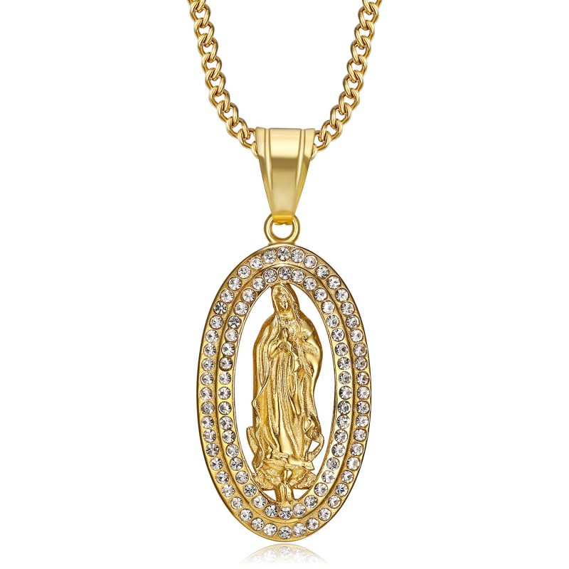 Pendant Necklace Holy Virgin Mary Rhinestone  IM#22059